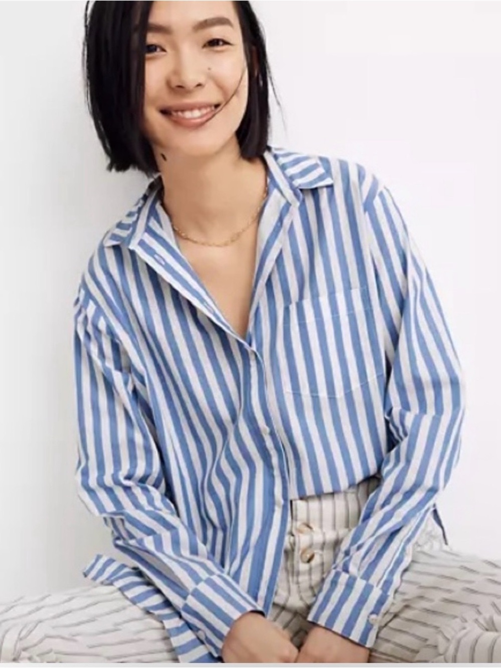 Madewell Oversized Button Down Blue White Striped Shirt | S | EUC